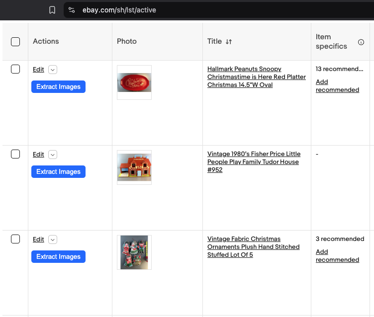Screenshot of eBay Listings